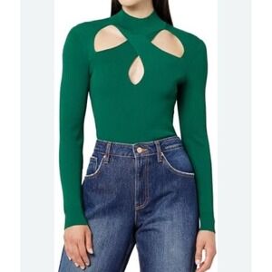 The Drop Women's‎ Cecilia Mock Neck Cut Out Sweater Green Size Small